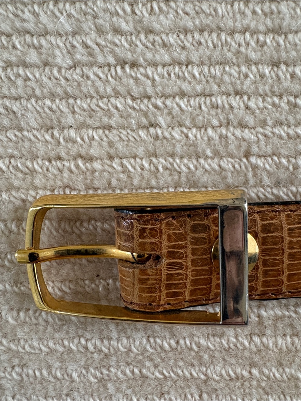 Lizard Brown Leather Belt with Gold-Tone Buckle - Picture 8 of 8